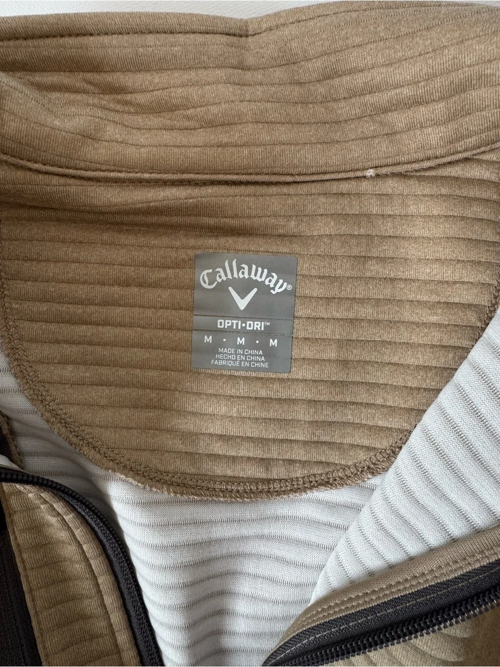 NWT Callaway Men’s Ottoman Quarter Zip Golf Base Layer Pullover Beige Opti-Dri